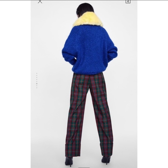 Zara plaid wide leg trousers with bottom cuff Sz. M - Picture 5 of 12